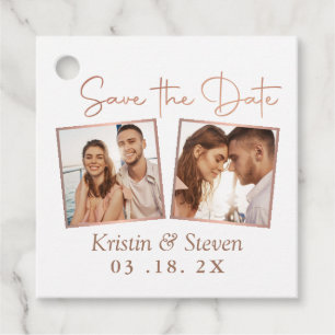 Trendy Rose Gold 2 Photo Save The Date Favour Tags