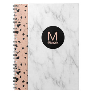 Trendy Rose Gold and Marble with Monogram Notebook