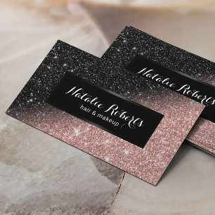 Trendy Rose Gold & Black Glitter Beauty Salon Business Card