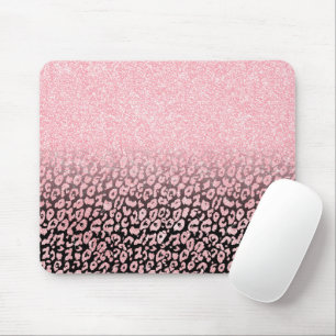 Trendy Rose-Gold black Glitter Ombre Leopard Print Mouse Pad