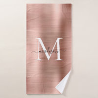Trendy Rose Gold Brushed Metal Monogram Script