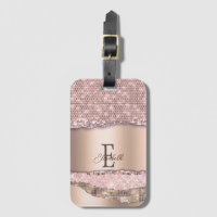 Trendy Rose Gold Diamonds Glitter Monogram