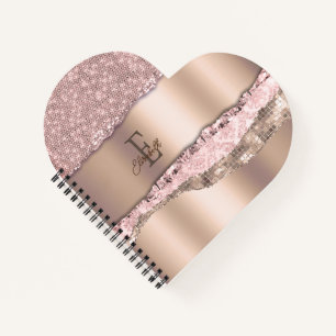 Trendy Rose Gold Diamonds Glitter Monogram Notebook