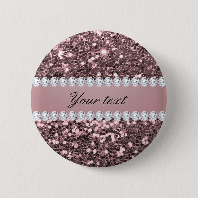 Trendy Rose Gold Faux Glitter and Diamonds 6 Cm Round Badge (Front)