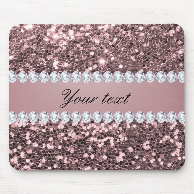 Trendy Rose Gold Faux Glitter and Diamonds Mouse Pad (Front)