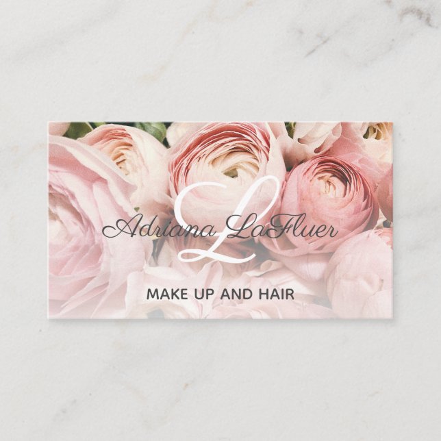 Trendy Rose Gold Floral Makeup Artist Hair Salon Business Card (Front)