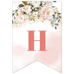 Trendy rose gold floral sage 16th Birthday Party Bunting