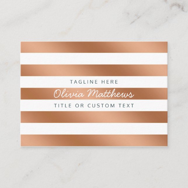 Trendy Rose Gold Foil Stripes Modern Social Media Business Card (Front)