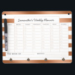 Trendy Rose Gold Foil Stripes Weekly To-Do Planner Dry Erase Board With Key Ring Holder<br><div class="desc">Trendy Rose Gold Foil Stripes with white, personalised Text, name, or business information. Elegant chic and stylish. Simple minimal design - Photography Studio, Hair Salon, Shop Boutique, etc Personal or Business Custom Weekly personal or business planner calendar! ~ Check my shop to see the entire Office suite for this design!...</div>