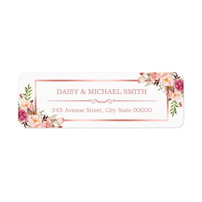 Trendy Rose Gold Frame Vintage Pink Flowers Return Address Label (Front)