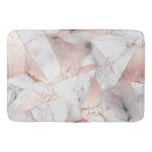 Trendy Rose Gold Geometric Marble Bath Mat