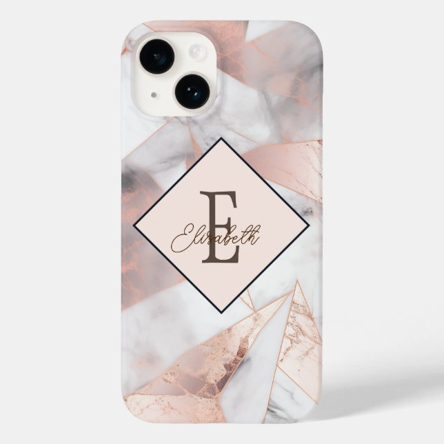 Trendy Rose Gold Geometric Marble Case-Mate iPhone Case (Back)