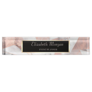 Trendy Rose Gold Geometric Marble  Nameplate