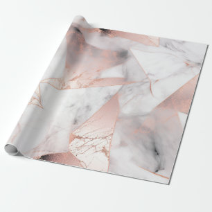 Trendy Rose Gold Geometric Marble  Wrapping Paper