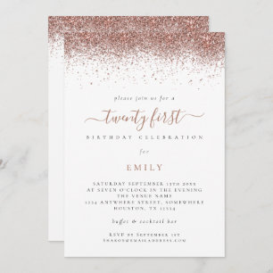 Trendy Rose Gold Glitter 21st Birthday Party Invitation