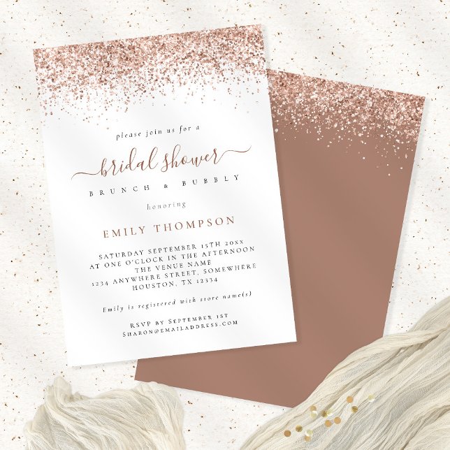 Trendy Rose Gold Glitter Bridal Shower Invitation (Creator Uploaded)