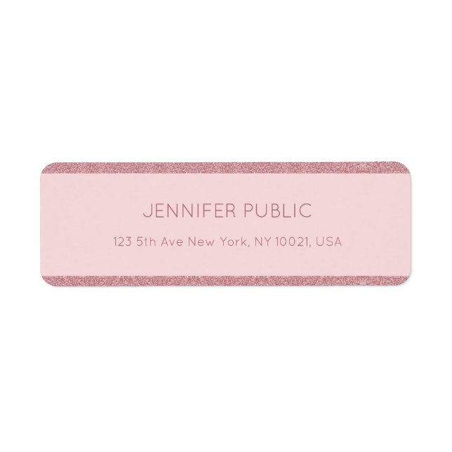 Trendy Rose Gold Glitter Chic Template Return Address Label (Front)