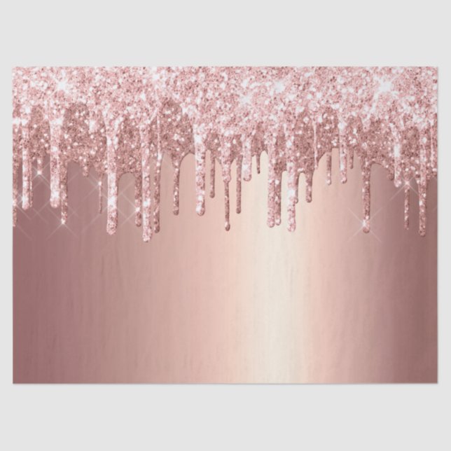 Trendy Rose Gold Glitter Drips Graphic Tissue Paper (Front)