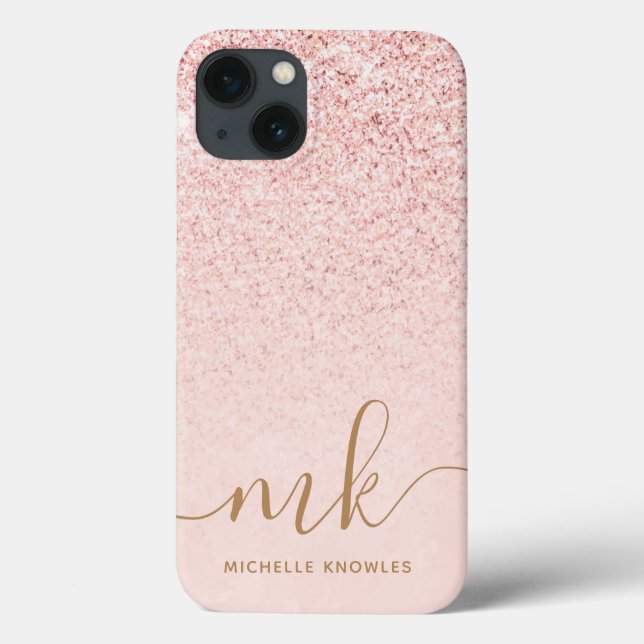 Trendy Rose Gold Glitter Fancy Initials and Name Case-Mate iPhone Case (Back)