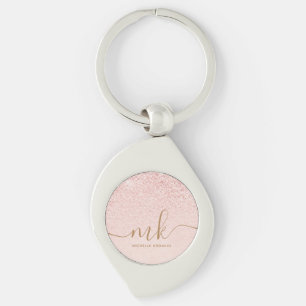 Trendy Rose Gold Glitter Fancy Initials and Name Key Ring