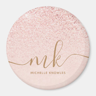 Trendy Rose Gold Glitter Fancy Initials and Name Magnet
