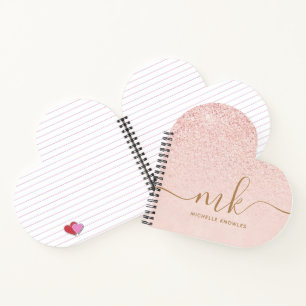 Trendy Rose Gold Glitter Fancy Initials and NamE Notebook