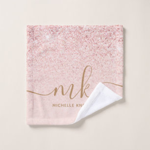 Trendy Rose Gold Glitter Fancy Initials and Name Wash Cloth