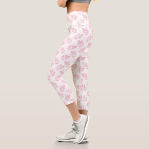 Trendy Rose Gold Glitter Foliage White Design Capri Leggings