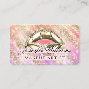Trendy Rose Gold Glitter Gold Lips Makeup Artist Business Card