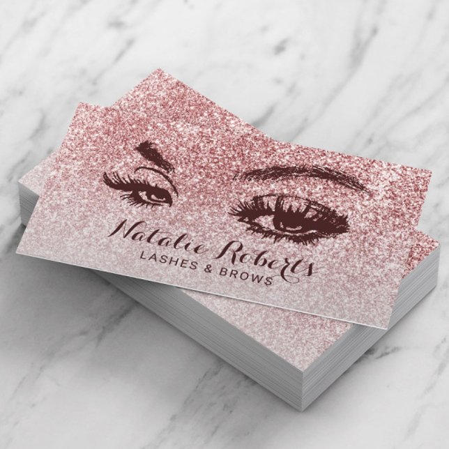 Trendy Rose Gold Glitter Lashes Eyelash Salon Business Card (Creator Uploaded)
