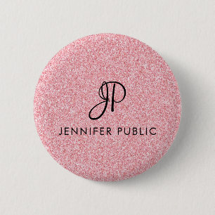 Trendy Rose Gold Glitter Look Monogrammed Template 6 Cm Round Badge
