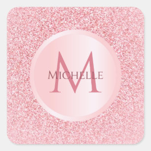 Trendy Rose Gold Glitter Look Stylish Template Square Sticker