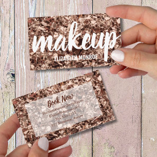 Trendy Rose Gold Glitter Makeup Artist Business Card