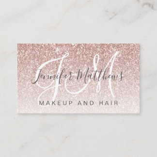 Trendy Rose Gold Glitter Makeup Artist Hair Salon Business Card
