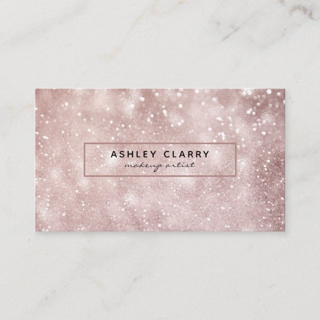 Trendy Rose Gold Glitter Makeup Artist Salon Business Card (Front)