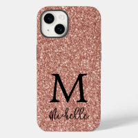 Trendy Rose Gold Glitter Monogram Initial Name 