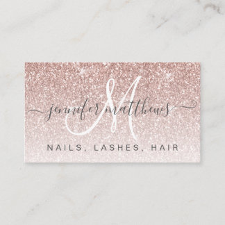 Trendy Rose Gold Glitter Nails Lashes Hair Business Card