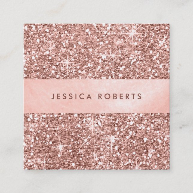 Trendy Rose Gold Glitter Pattern Pretty Square Business Card (Front)