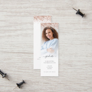 Trendy Rose Gold Glitter Photo 2024 Graduation Calling Card