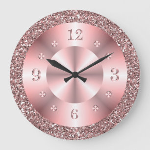 Trendy Rose Gold Glitter Sparkle Large Clock