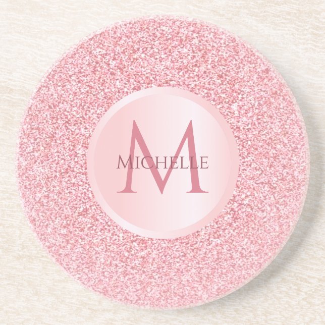 Trendy Rose Gold Glitter Template Stylish Girly Coaster (Front)