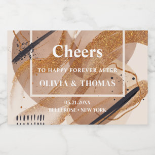 Trendy rose gold glitter terracotta abstract bold sparkling wine label