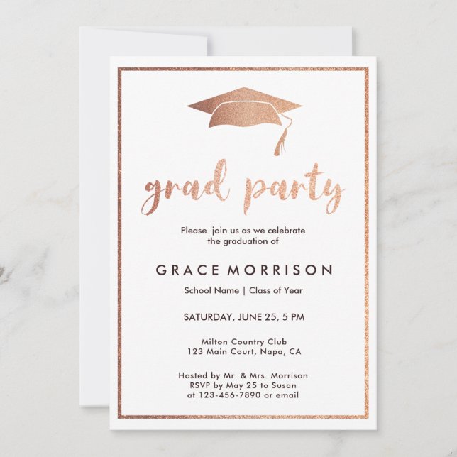 Trendy Rose Gold Graduation Party Invitation (Front)