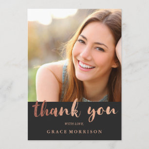 Trendy Rose Gold  Graduation Photo Thank You Card