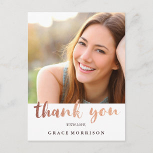 Trendy Rose Gold Graduation Photo Thank You Postcard