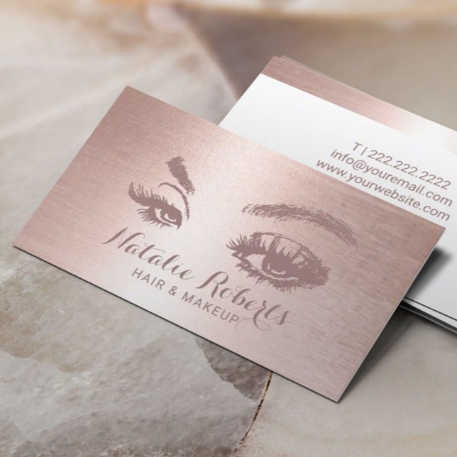Trendy Rose Gold Hair Stylist Makeup Artist Salon Business Card (Creator Uploaded)