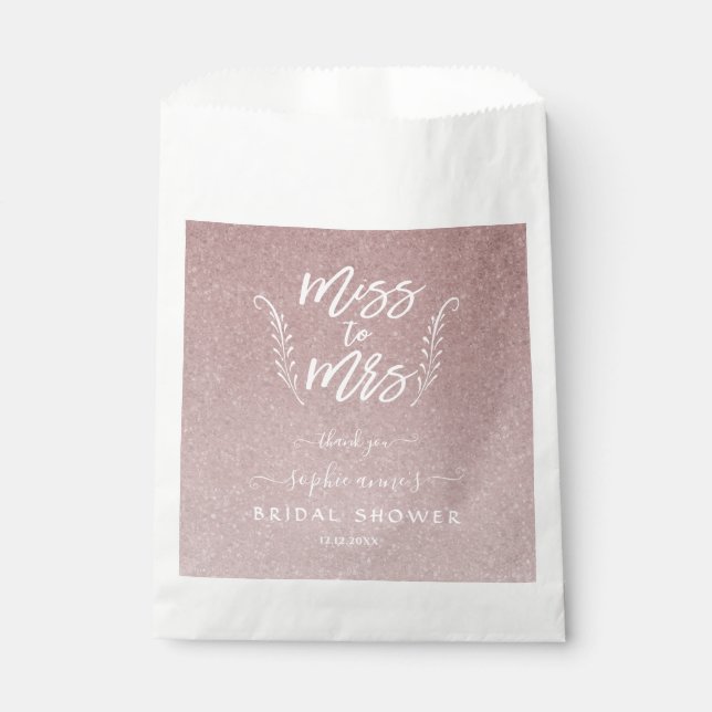 Trendy Rose Gold Miss To Mrs Bridal Shower Favour Bag (Front)