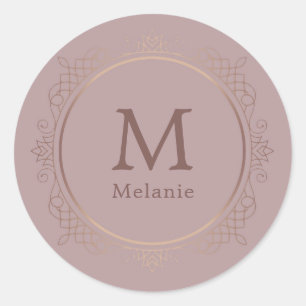 Trendy Rose Gold Monogram Elegant Template Classic Round Sticker