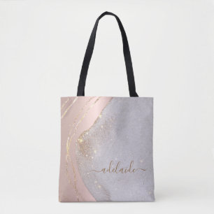 Trendy rose gold monogram signature script name tote bag