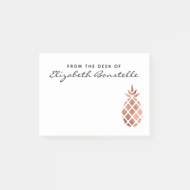 Trendy Rose Gold Pineapple Personalised Post-it Notes (Front)